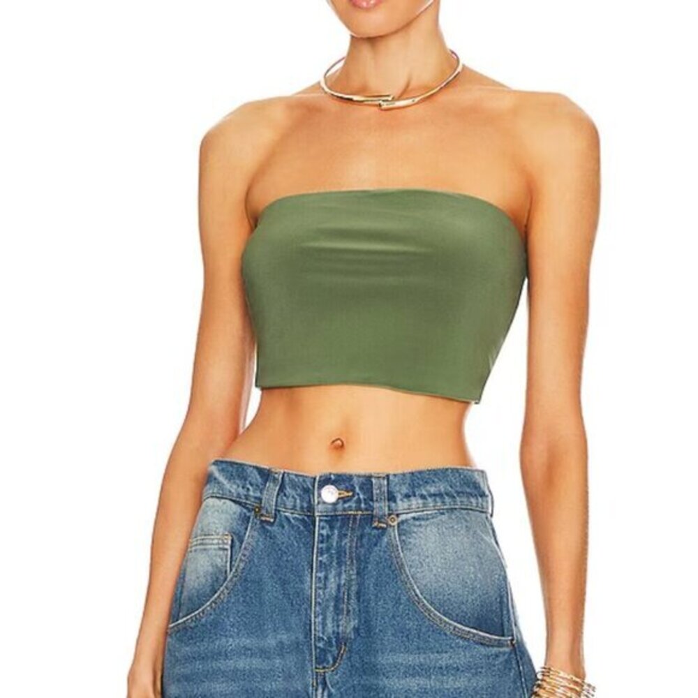 Norma Kamali Strapless Cropped Top Bandeau Celadon Green Size Large